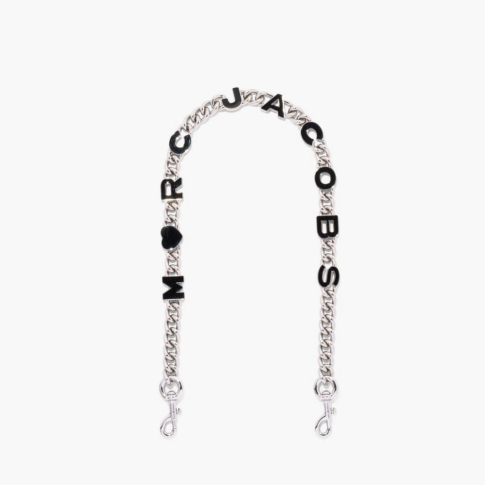 Marc Jacobs Heart Charm Chain Shoulder Strap Damske Čierne Strieborne | YKVH-43028