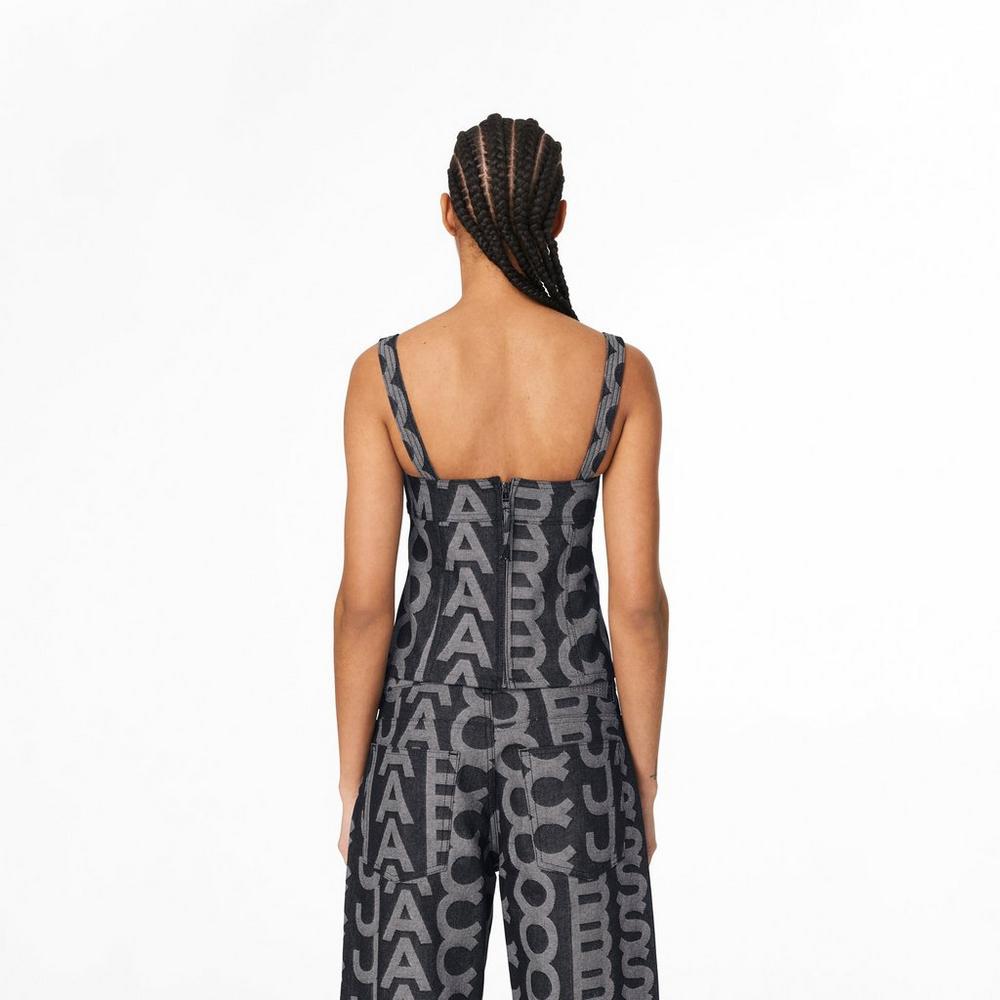 Marc Jacobs Monogram Denim Bustier Topy Damske Modre | RPFI-17529