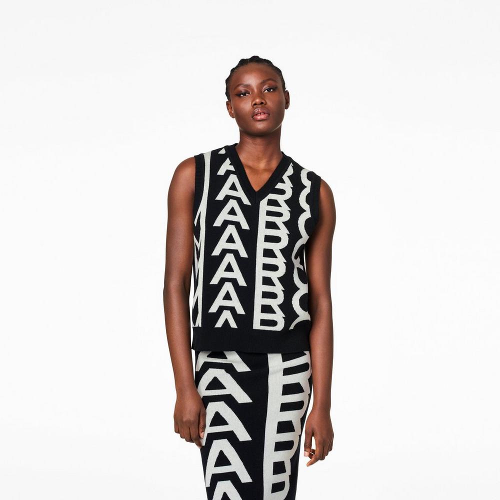 Marc Jacobs Monogram Knit Vesty Damske Čierne | ACTO-87954