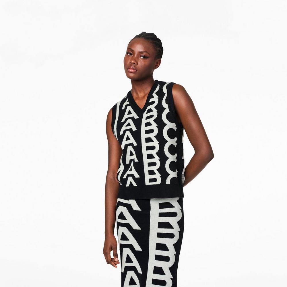 Marc Jacobs Monogram Knit Vesty Damske Čierne | ACTO-87954
