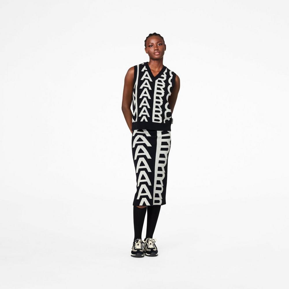 Marc Jacobs Monogram Knit Vesty Damske Čierne | ACTO-87954