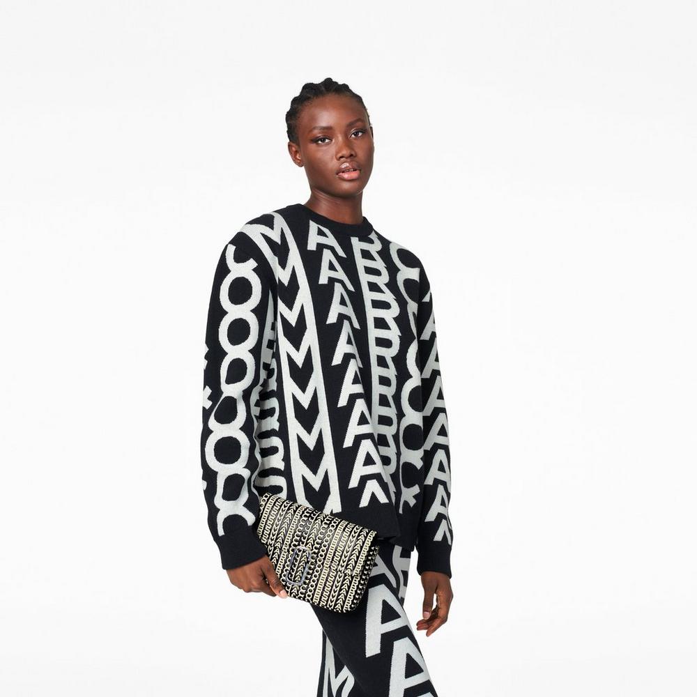 Marc Jacobs Monogram Leather J Marc Taška Cez Rameno Damske Čierne Biele | QZTF-49702