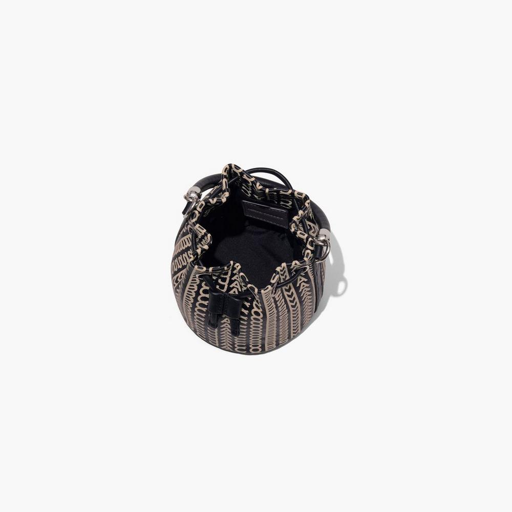 Marc Jacobs Monogram Leather Micro Taška Na Vedro Damske Čierne Biele | XHSW-78963