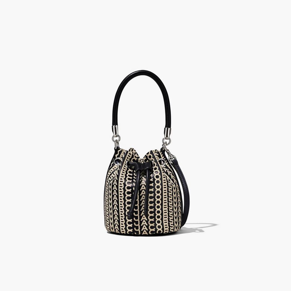 Marc Jacobs Monogram Leather Micro Taška Na Vedro Damske Čierne Biele | XHSW-78963