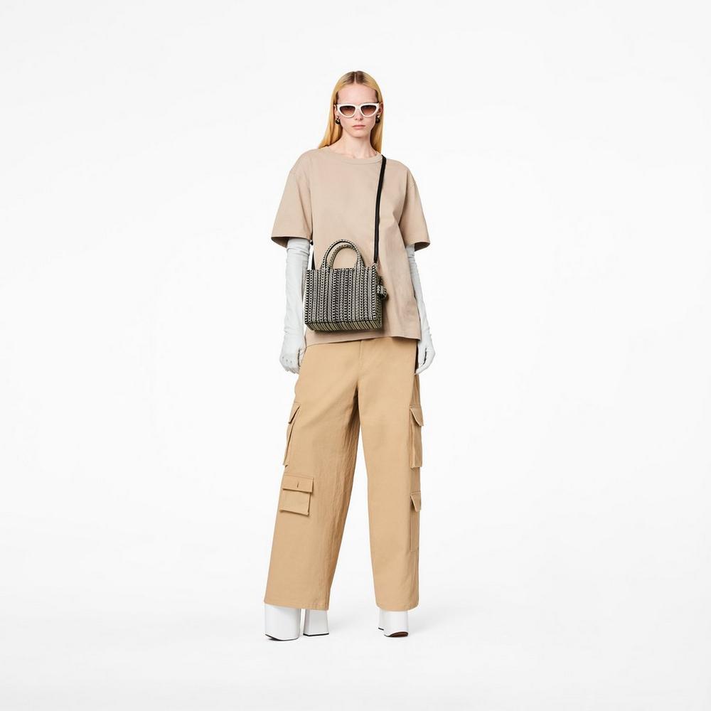 Marc Jacobs Monogram Leather Mini Tote Crossbody Kabelka Damske Čierne Biele | DKYM-07519