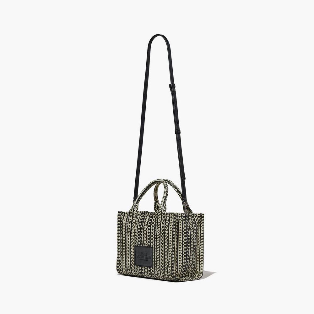 Marc Jacobs Monogram Leather Mini Tote Crossbody Kabelka Damske Čierne Biele | DKYM-07519