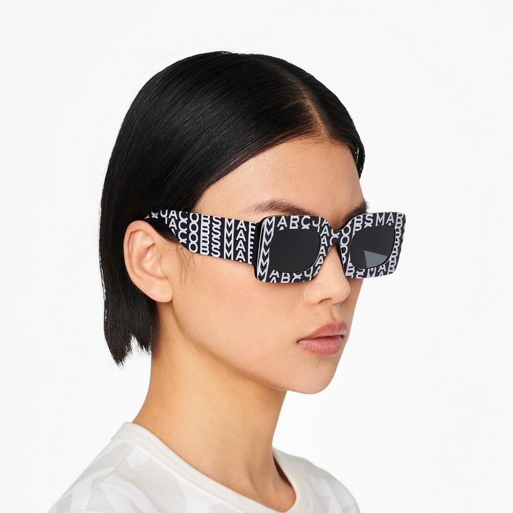 Marc Jacobs Monogram Rectangular Slnecne Okuliare Damske Čierne Biele | VSNM-24519
