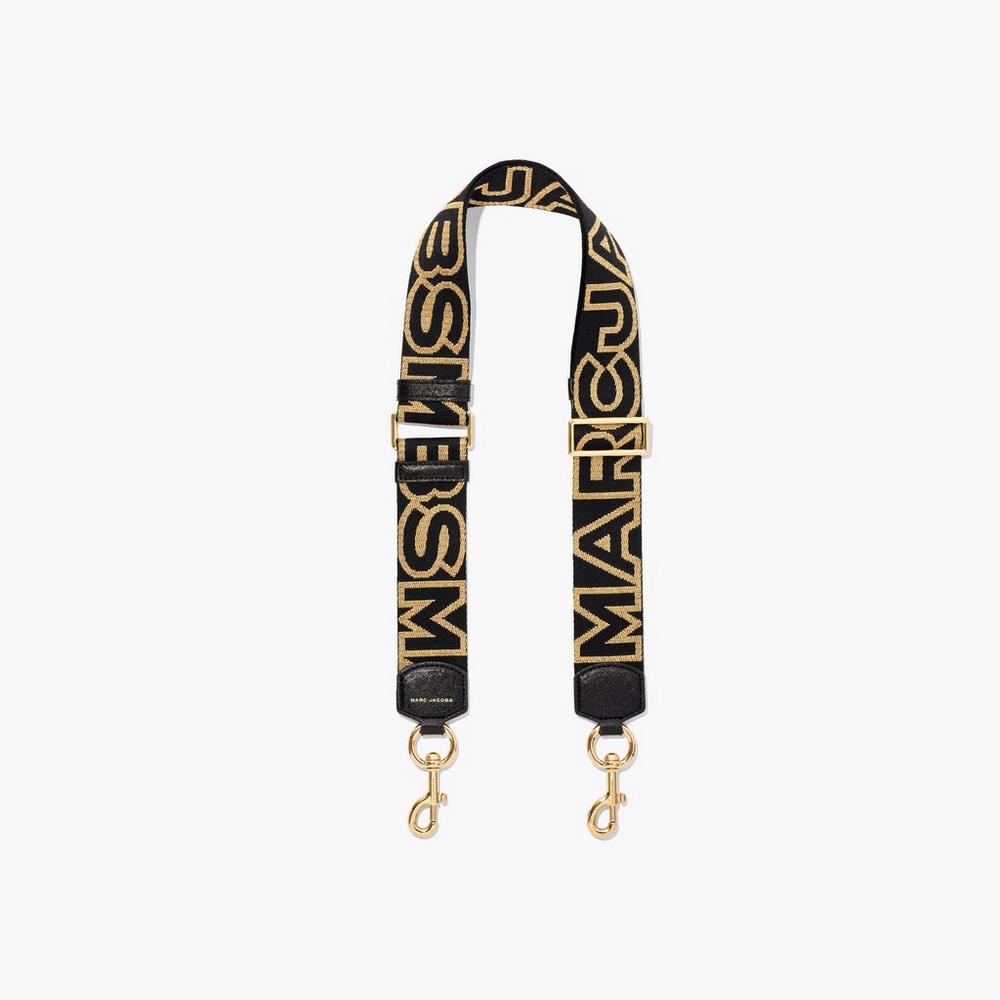 Marc Jacobs Outline Logo Webbing Strap Damske Čierne Zlate | RNXO-70543