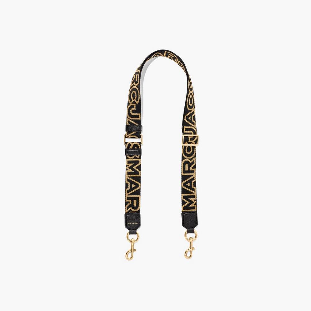 Marc Jacobs Thin Outline Logo Webbing Strap Damske Čierne Zlate | DLQW-97254